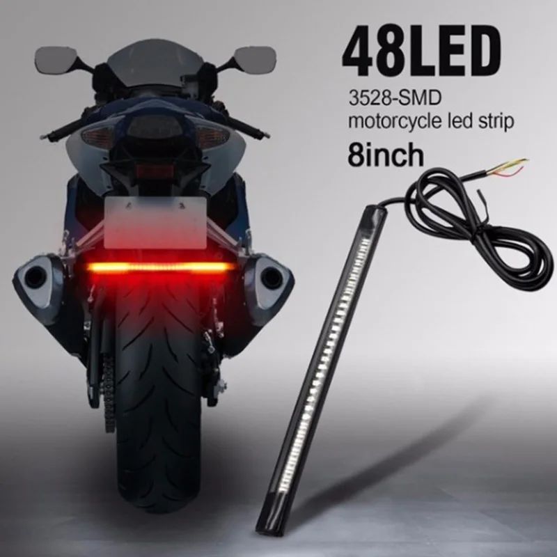ไฟท้ายรถจักรยานยนต์ LED Strip กระพริบ Universal โคมไฟแบบยืดหยุ่นหยุดตําแหน่งเบรคไฟเลี้ยว Dual สี Auto Accessorie