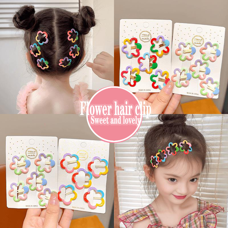 5ชิ้นเด็กbbคลิปดอกไม้ที่มีสีสันน่ารักดอกไม้กิ๊บสาวสีรุ้งด้านเรียบคลิปสาวอุปกรณ์ผม
