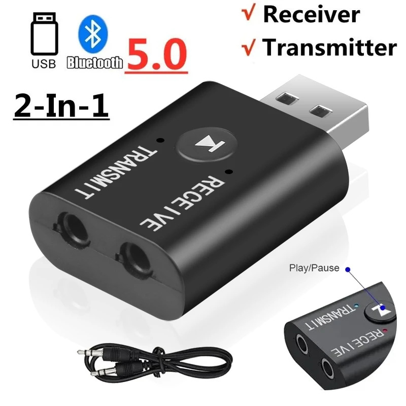บลูทูธ5.0รับเครื่องส่งสัญญาณเสียง3.5มิลลิเมตรแจ็คaux RCA USB dongleสเตอริโออะแดปเตอร์ไร้สายสําหรับทีวีรถชุดหูฟังลําโพง