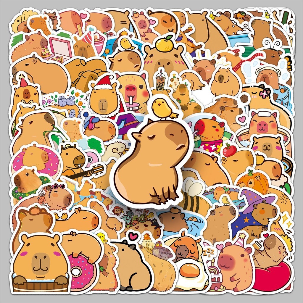 100pcs การ์ตูนรุ่น Q น่ารักสัตว์ Capybara Series Graffiti สติกเกอร์เหมาะสําหรับแล็ปท็อปหมวกนิรภัยเดสก์ท็อปถ้วยน้ําตกแต่งกันน้ํา DIY คู่มือสติกเกอร์ Pack