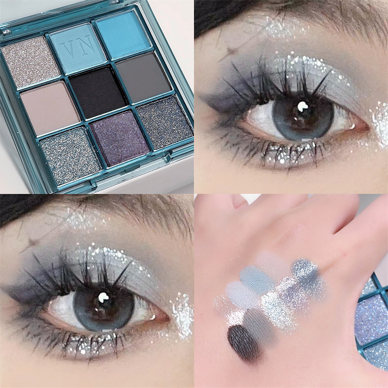 Blue Castle พาเลทอายแชโดว์ 9 สี, สีเมทัลลิค, Pearlescent Matte, แต่งหน้าติดทนนาน