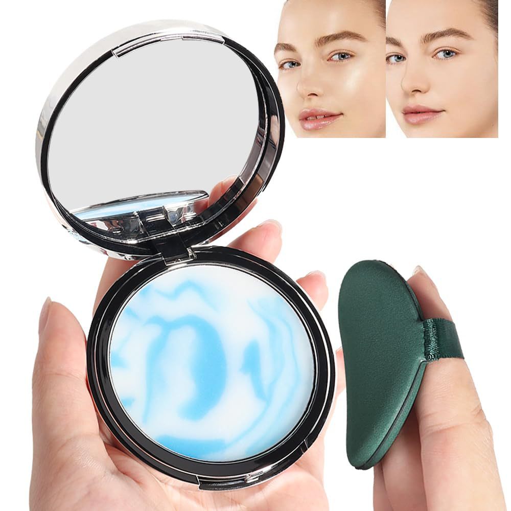 Oil Control Pressed Powder Blue Pressed Powder Setting Makeup Matte Pressed Powder Frozen Delicate Long-Lasting Three
