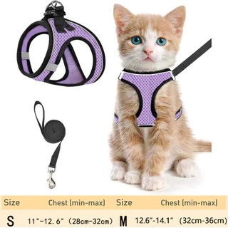 สายรัดแมวและลูกแมวแบบปรับได้พร้อมสายจูง – เสื้อกั๊กตาข่ายนุ่มสะท้อนแสง, กันหนี, สายรัดเดินกลางแจ้งที่สะดวกสบาย