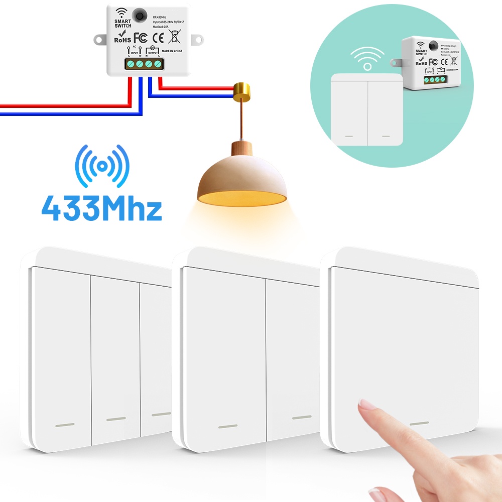 Rf433 ตัวรับสัญญาณรีเลย์, สวิตช์ไฟไร้สาย 433 Mhz รีโมทคอนโทรลขนาดเล็ก, สวิตช์ส่งสัญญาณผนัง 1/2/3Gang, หลอดไฟ Led พัดลมสมาร์ท