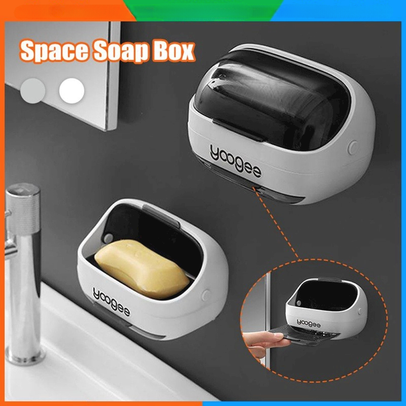 ที่วางสบู่พร้อมชั้นวางท่อระบายน้ํากรณีสบู่โปร่งใส Punch-Free Space Capsule กล่องสบู่สําหรับห้องน้ํา