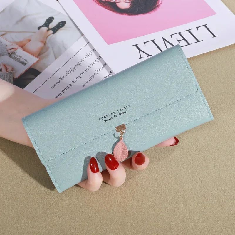 กระเป๋าสตางค์ใบยาวสีทึบเรียบง่ายกระเป๋าใส่เหรียญการ์ดทุกคู่แบบสบาย ๆ กระเป๋าคลัทช์แบบพกพา