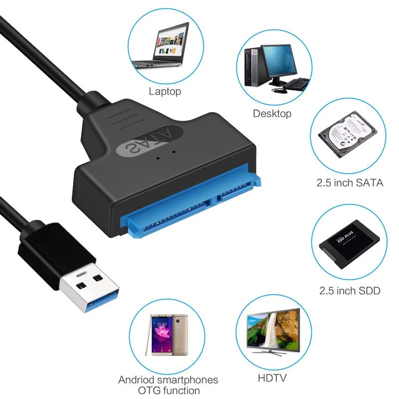 อะแดปเตอร์ USB 3.0 เป็น SATA สายเคเบิล USB 3.0 SATA รองรับ HDD ภายนอก 2.5 นิ้ว ฮาร์ดไดรฟ์ SSD 22 พินสายเคเบิลไดรฟ์ง่าย