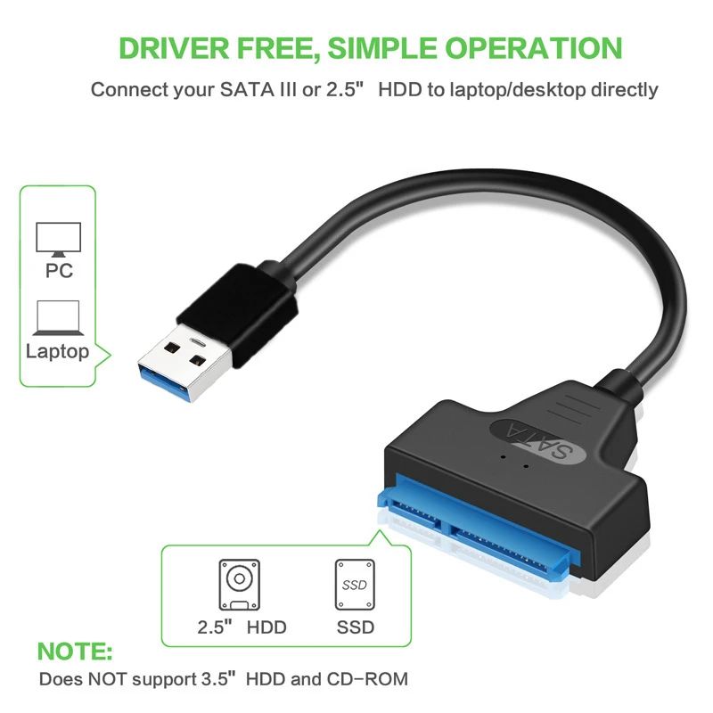 อะแดปเตอร์ USB 3.0 เป็น SATA สายเคเบิล USB 3.0 SATA รองรับ HDD ภายนอก 2.5 นิ้ว ฮาร์ดไดรฟ์ SSD 22 พินสายเคเบิลไดรฟ์ง่าย