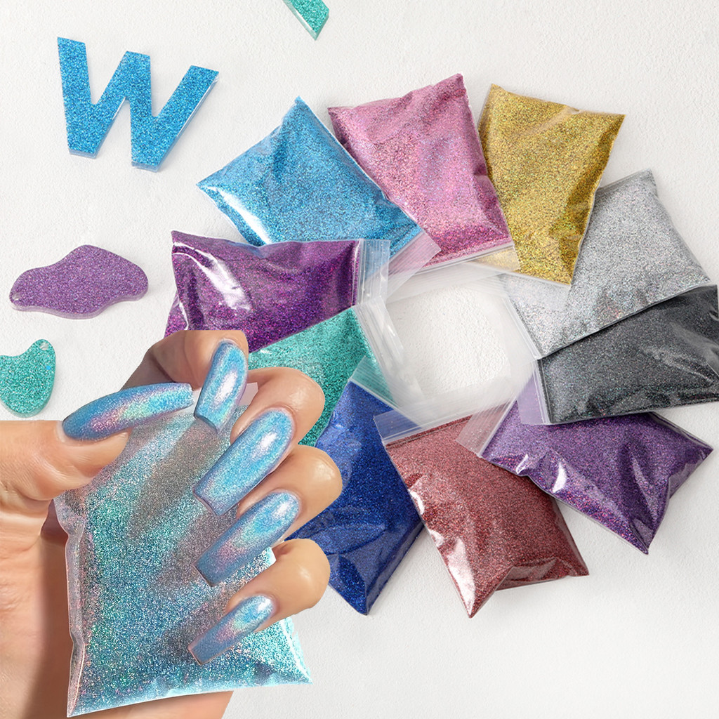 กลิตเตอร์ติดเล็บโฮโลแกรม 10 กรัมสีรุ้ง - เหมาะสําหรับเพ้นท์เล็บและตกแต่ง DIY
