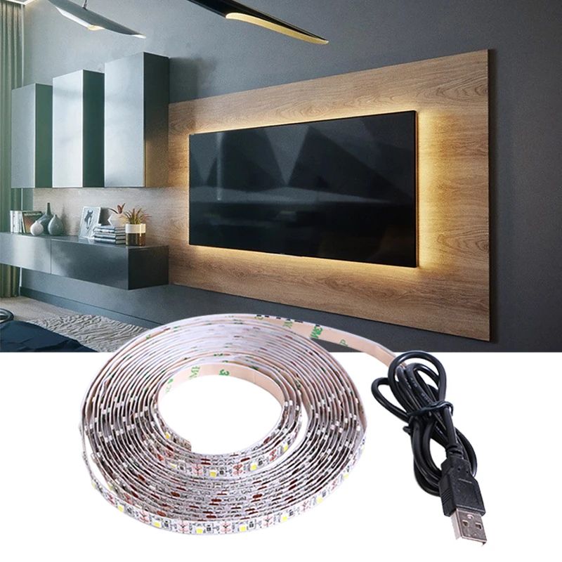 2835 ไฟ LED Strip – 5V USB สีขาววอร์มไวท์สําหรับตกแต่งห้องไฟแบ็คไลท์ทีวีปีใหม่เทศกาลฤดูใบไม้ผลิ