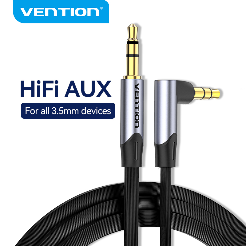 [ส่งไวจากไทย] Vention สาย AUX สายสัญญาณเสียง 3.5 มม. อินเทอร์เฟซ มุมขวา 90 องศา ไม่ใช้พื้นที่ สายแบน ตัวผู้ 2 หัว สำหรับลำโพง รถยนต์ มือถือ หูฟังเฮดโฟน มือถือ แท็บเล็ต แล็ปท็อป หูฟัง PC ลำโพง iPod