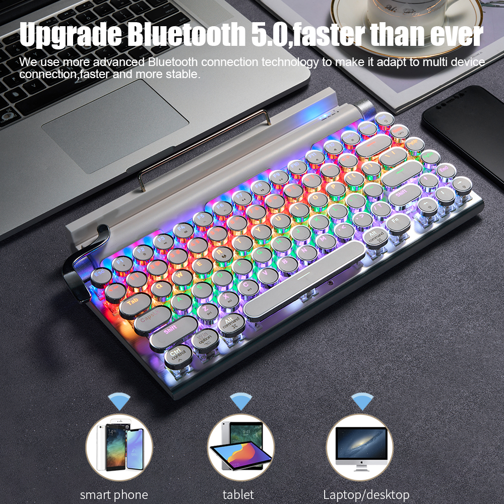 Retro บลูทูธคีย์บอร์ดแบบมีสาย Dual-Mode การเชื่อมต่อ Pluggable แกน Steampunk Dot Keycap คีย์บอร์ด 83 คีย์