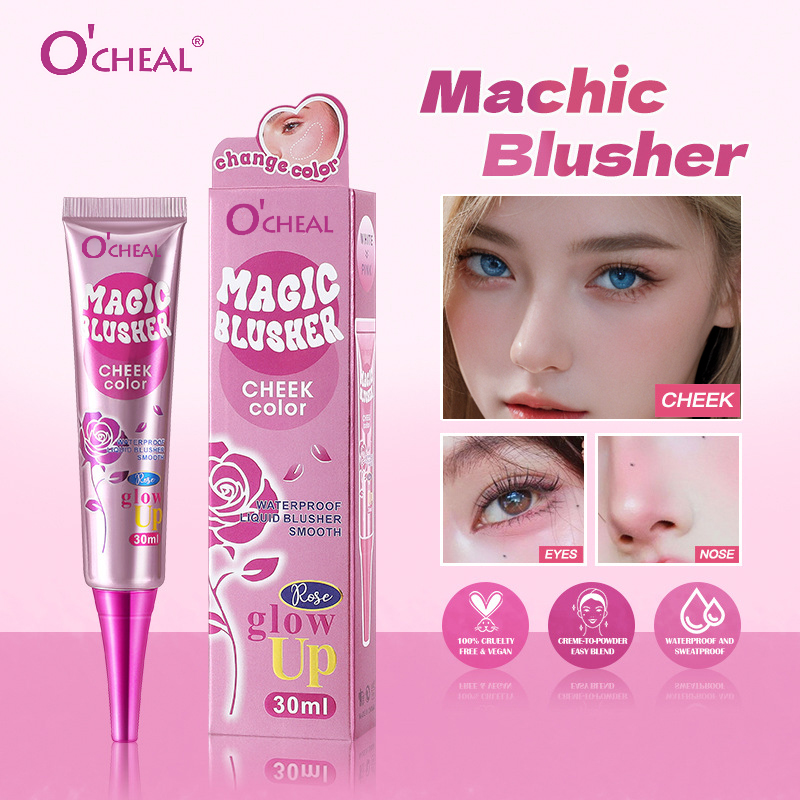 O'CHEAL บลัชออน Magic เปลี่ยนสีแบบน้ำกันน้ำติดทนนาน 30ml ให้โทนชมพูที่เรียบเนียน