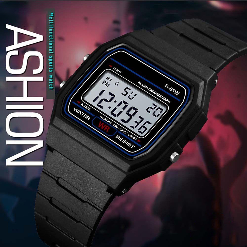 F91W Retro นาฬิกาดิจิตอล LED Night Light Unisex นาฬิกาข้อมือกีฬาสําหรับผู้ชายผู้หญิงนักเรียน