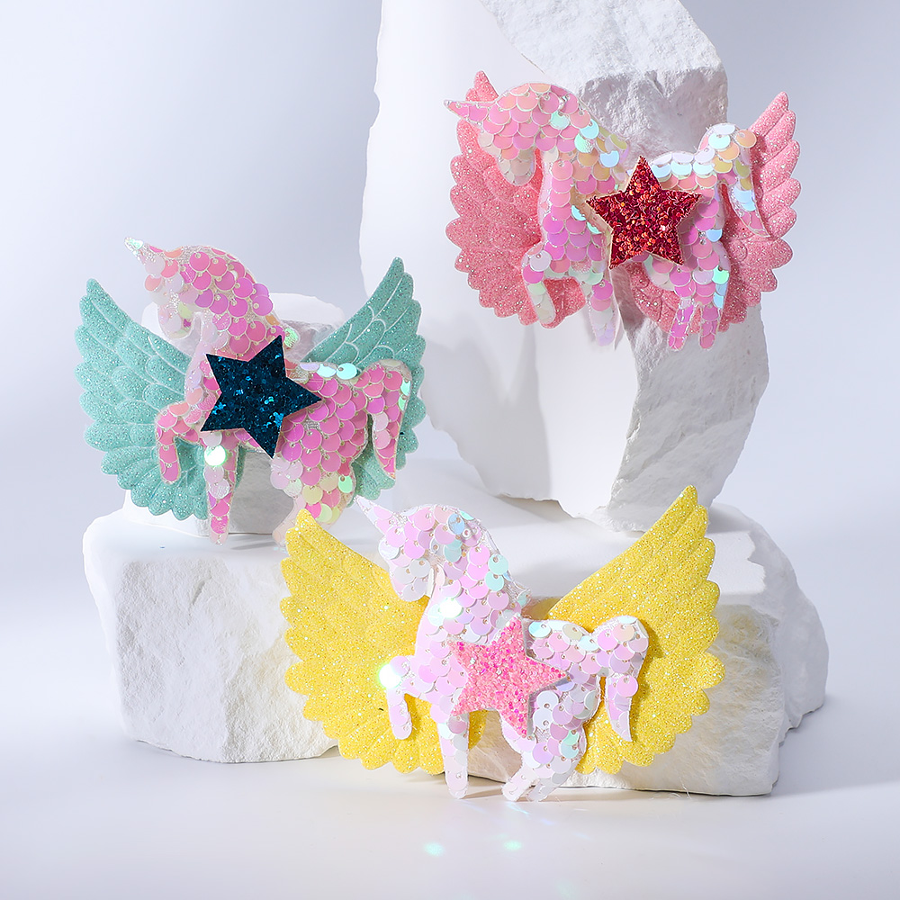 1 ชิ้น Glitter เลื่อมยูนิคอร์น Star ผม Bows สําหรับเด็กน่ารัก Hairgrips Star กิ๊บติดผม Boutique Barrettes สาวอุปกรณ์เสริมผม