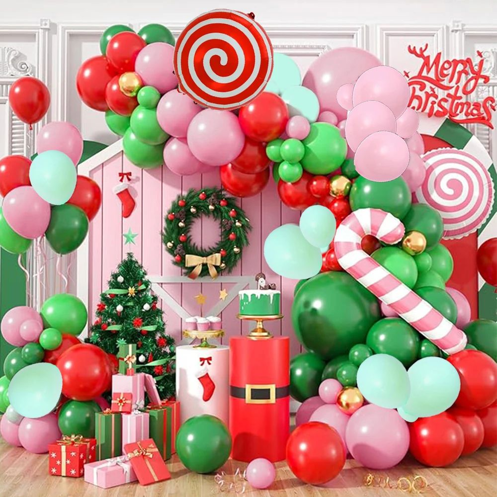 คริสต์มาสบอลลูนพวงมาลัยโค้งชุด,100ชิ้นสีแดงสีเขียวทองลูกโป่งลูกอมลูกโป่งสําหรับตกแต่งงานปาร์ตี้คริสต์มาสอุปกรณ์