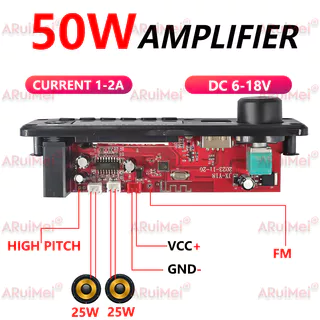 โมดูลเครื่องขยายเสียงบลูทูธ 5.3 50W พร้อมเครื่องเล่น MP3 วิทยุ FM USB TF และการบันทึกไมโครโฟน