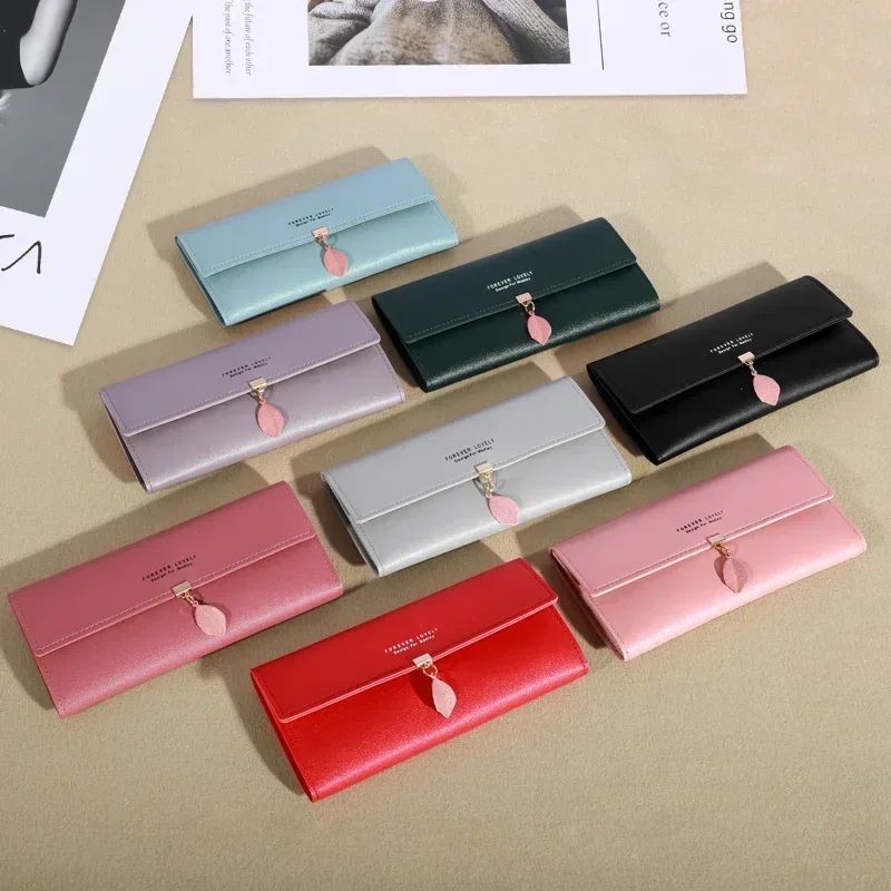 กระเป๋าสตางค์ใบยาวสีทึบเรียบง่ายกระเป๋าใส่เหรียญการ์ดทุกคู่แบบสบาย ๆ กระเป๋าคลัทช์แบบพกพา