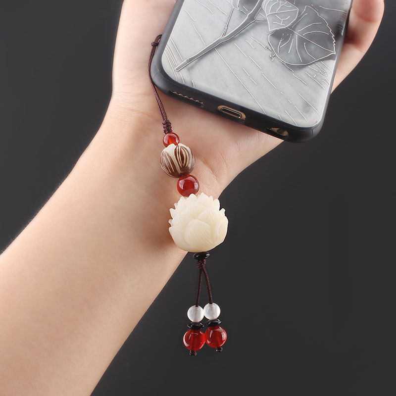 จี้โทรศัพท์มือถือโพธิ์โชคลาภโอนโพธิ์ดอกบัวเชือกเส้นเล็กโซ่โทรศัพท์มือถือเครื่องประดับสไตล์จีน