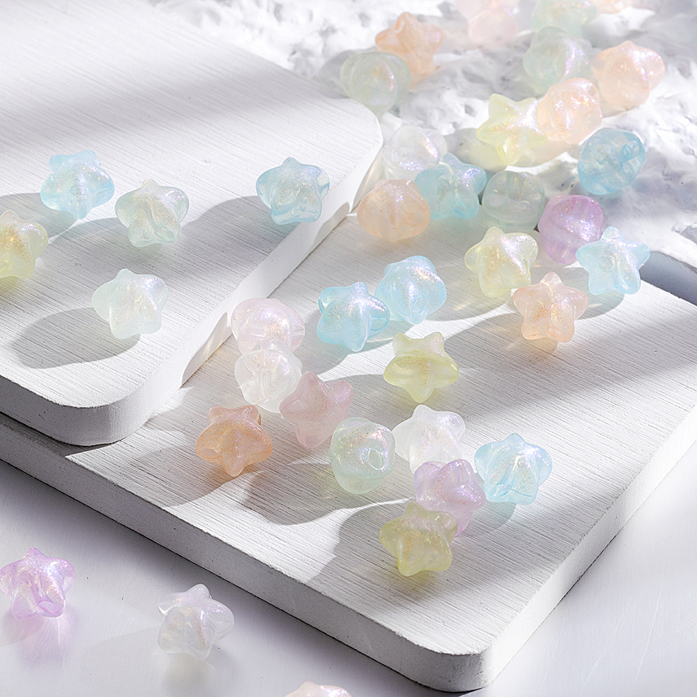 St.kunkka อะคริลิคสีสันสดใส Pearlescent Five-pointed Star ลูกปัดหลวมเด็กลูกปัด DIY สร้อยข้อมือสร้อยคอเครื่องประดับประดับด้วยลูกปัดวัสดุขายส่ง
