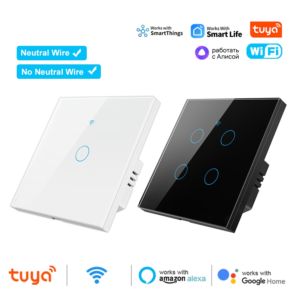 Tuya สมาร์ท Wifi สวิตช์สัมผัสผนังไม่จําเป็นต้องใช้สายไฟไร้สายรีโมทคอนโทรล EU สวิทช์ 1-4Gang สําหรับ Alexa Google Home