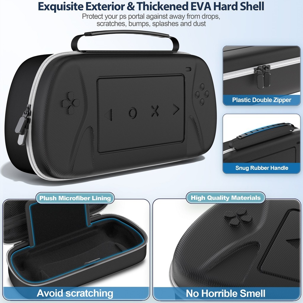 เคสแข็งสําหรับเครื่องเล่นระยะไกล Playstation Portal, กระเป๋าเดินทาง PS Portal พร้อมกระเป๋าซิปเพื่อถืออุปกรณ์เสริมพอร์ต PS, กระเป๋าใส่พอร์ต PS พร้อมร่องที่กําหนดเอง,สีดํา