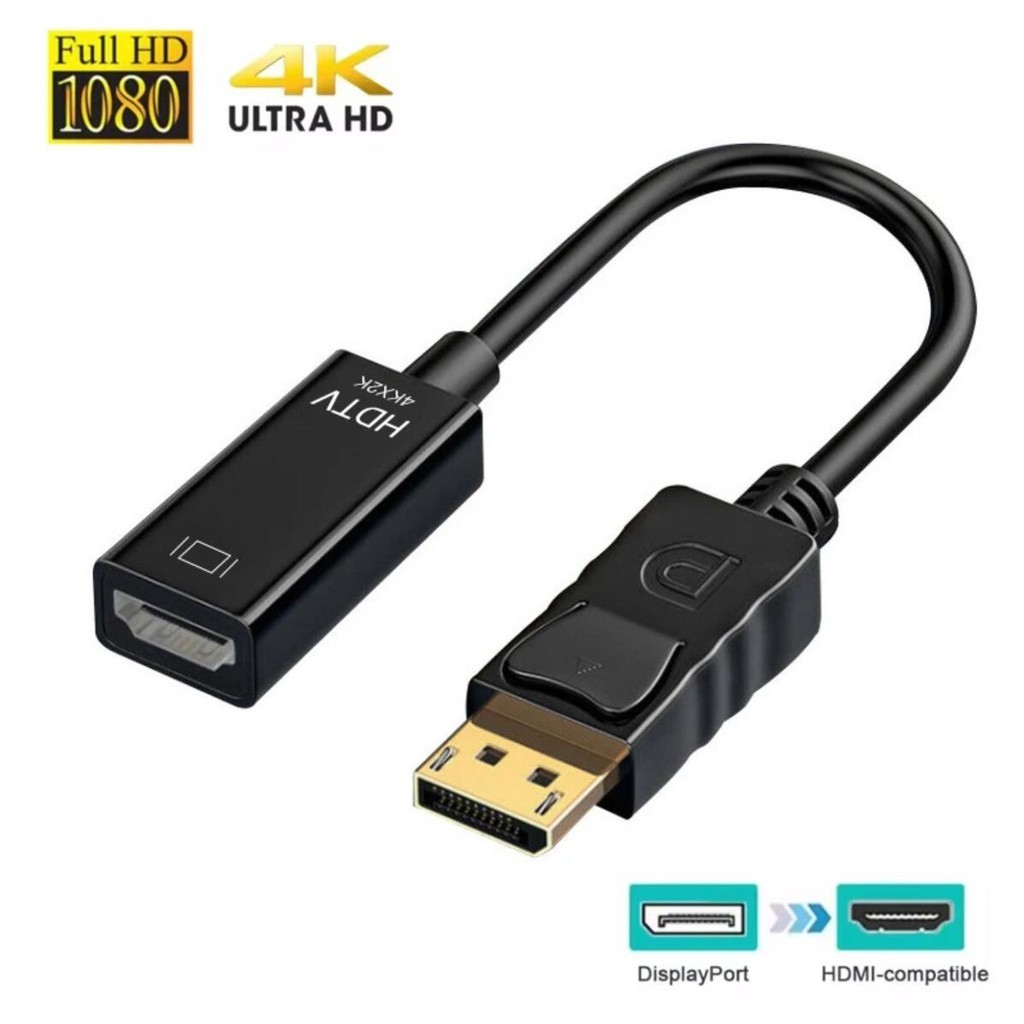 อแดปเตอร์แปลงสัญญาณ 4K DisplayPort เป็น HDMI ตัวผู้เป็นตัวหญิงสําหรับสายเคเบิ้ลทีวี HD สําหรับ PC ทีวี วิดีโอและเสียง
