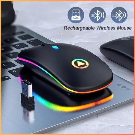 เมาส์ไร้สาย Bluetooth 2.4G RGB แสง ชาร์จได้ เงียบสำหรับแล็ปท็อป คอมพิวเตอร์ และสำนักงาน