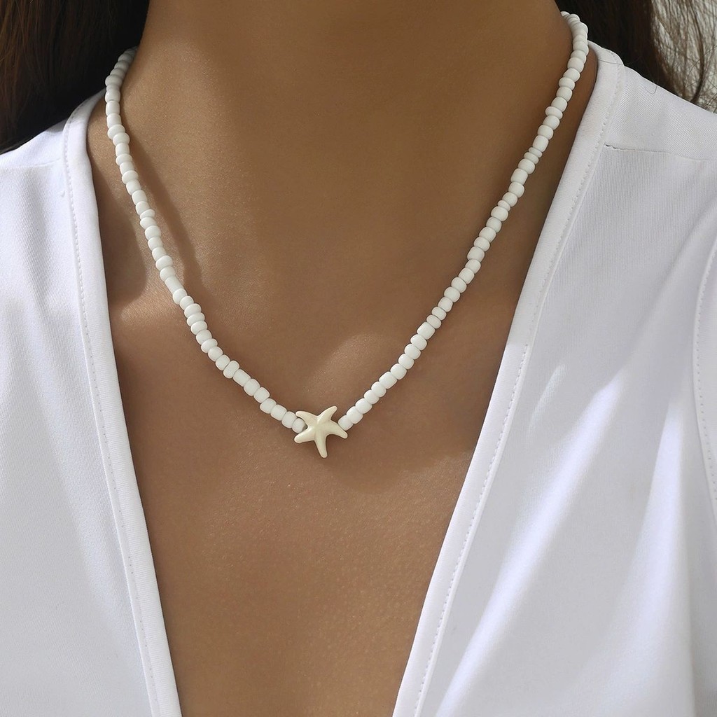 โบฮีเมียนปลาดาวสร้อยคอเรซิ่นลูกปัดโซ่ Minimalist Luxury Collarbone เครื่องประดับผู้หญิง