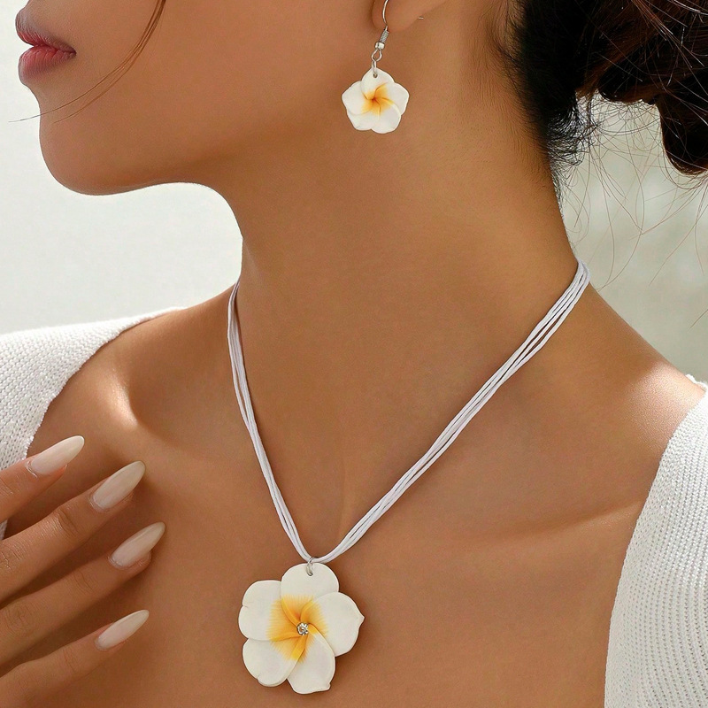 VMI ชุดเครื่องประดับดอกไม้ดินฮาวาย – สร้อยคอชายหาดฤดูร้อนต่างหูอุปกรณ์จับคู่ของขวัญวันหยุดเขตร้อนสํา