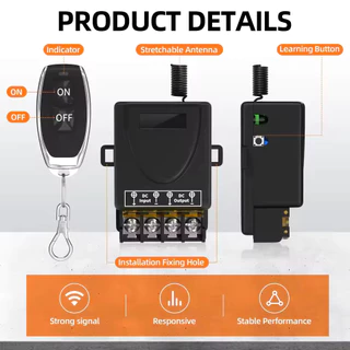 รีโมทควบคุมไร้สาย DC12V24V30A1 สวิตช์เปิด/ปิด สำหรับไฟมอเตอร์ไซค์ ไฟรถยนต์ และปั๊มน้ำกระพริบ