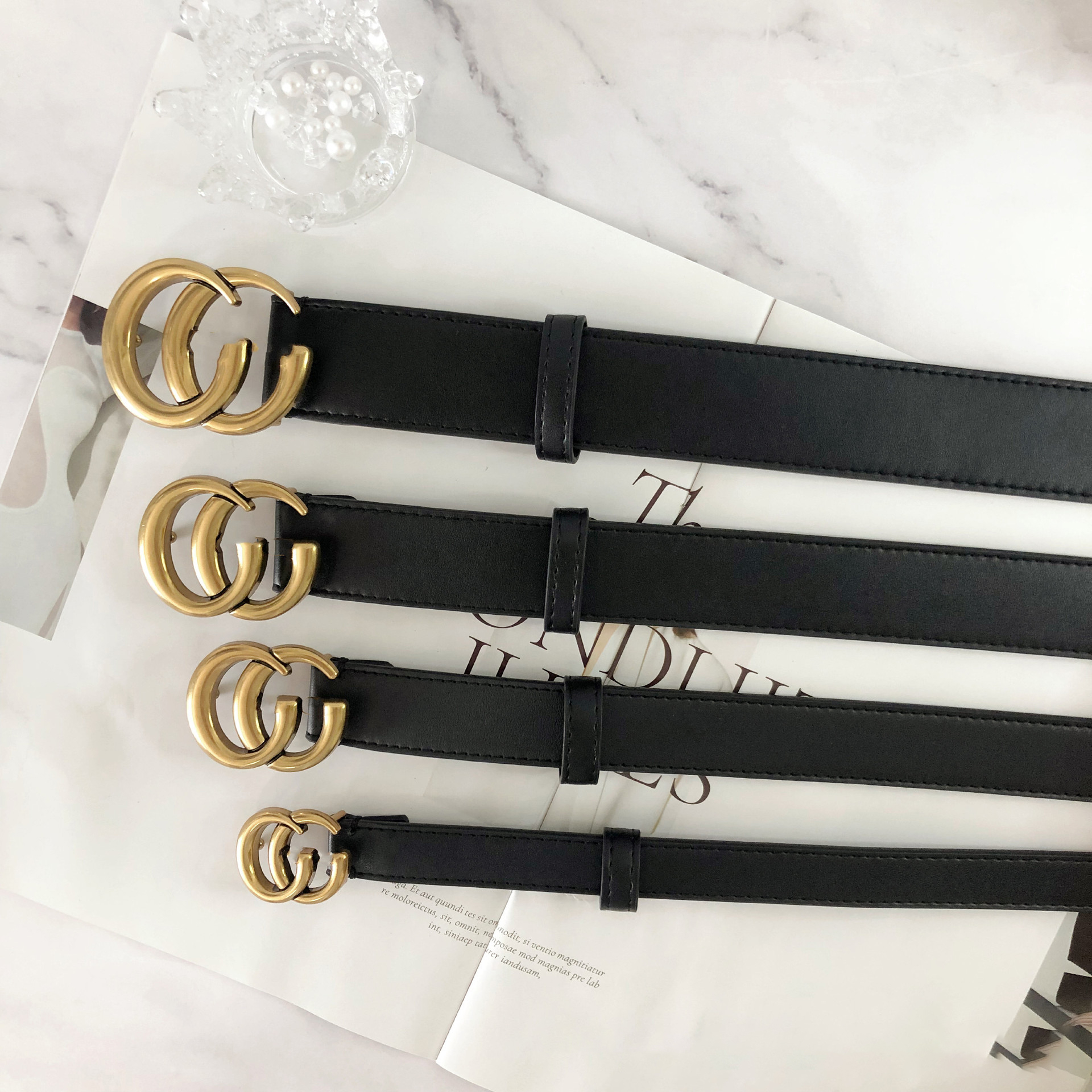 เข็มขัดโลโก้ Double C - เข็มขัดคาดเอวผู้หญิงแฟชั่นสําหรับกางเกงยีนส์เข็มขัดผู้ชายเข็มขัดบุรุษหนังต้นฉบับของแท้และเดรส - รูปที่ 5
