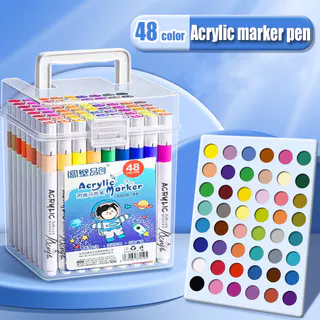 ชุดปากกามาร์กเกอร์อะคริลิค 24/36/48/60/80/100/120 สี หมึกแห้งเร็ว สีสดใส ใช้งานได้หลากหลายวัสดุ