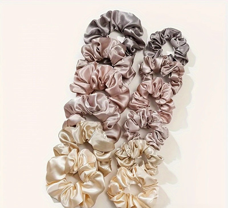 Satin Scrunchies Set - ยางรัดผมขนาดใหญ่และเล็กสําหรับผู้หญิง, เครื่องประดับแฟชั่นอเนกประสงค์