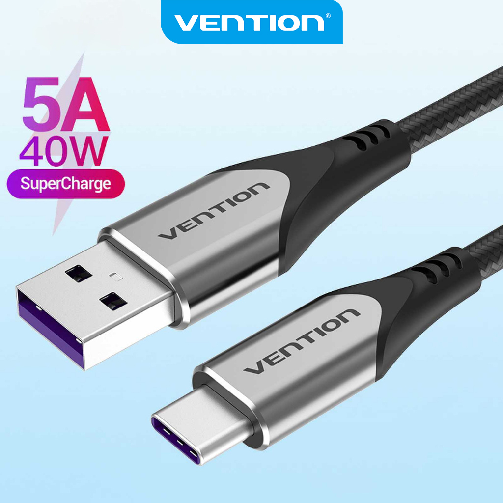 Vention 5A max Type C สายชาร์จเร็ว ไนลอน สําหรับ Huawei Android 40w สายชาร์จ USB