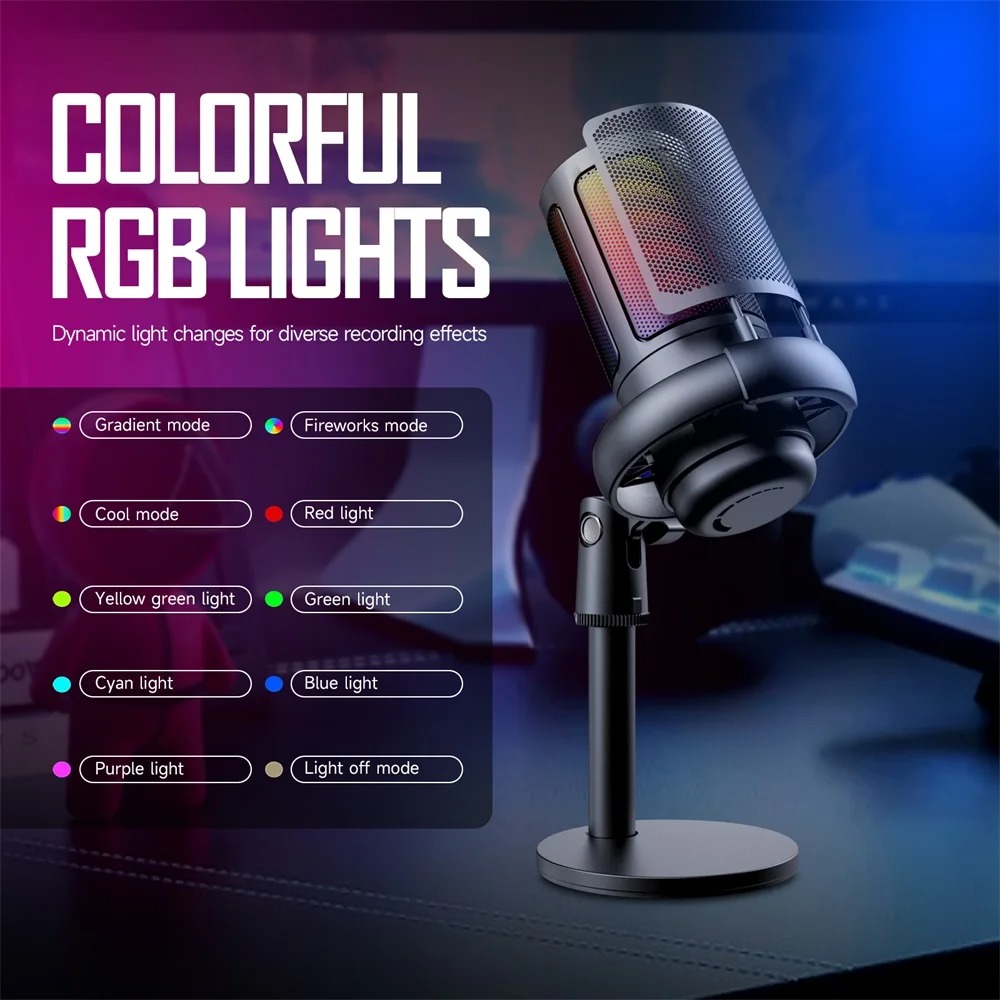 ไมโครโฟน USB ไมโครโฟน RGB MIC รุ่น ME6S สำหรับเกมมิ่ง ไมโครโฟนคอนเดนเซอร์ 24bit/192khz