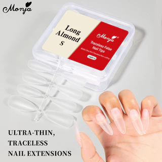 Monja 100PCS เล็บปลอมอัลมอนด์หัวแบนแบบฝ้าทรงบัลเล่ต์ปลายเล็บแบบด้านสําหรับต่อเล็บ DIY ไซส์ S/M