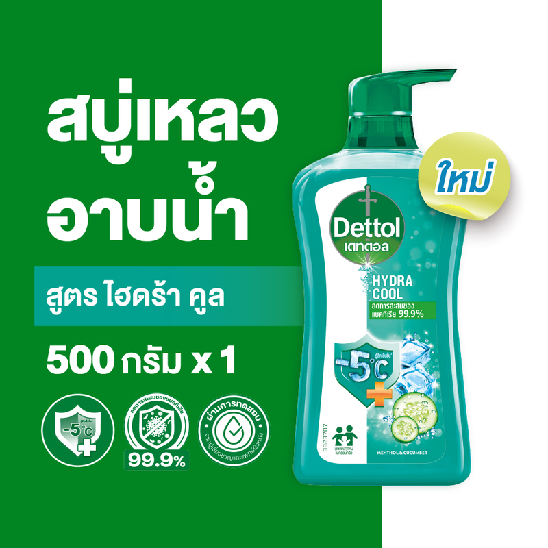 Dettol เดทตอล เจลอาบน้ำ สบู่เหลวเดทตอล แอนตี้แบคทีเรีย สูตรไฮด้า คูล 500 กรัมx1 Dettol Shower Gel Hydracool 500gx1