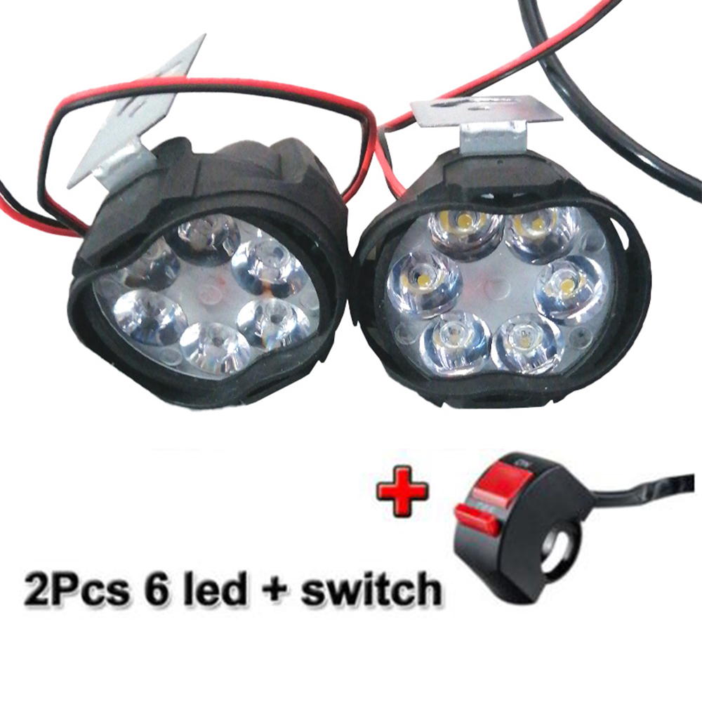 ไฟหน้ารถจักรยานยนต์ LED DC12V 12W 6 ดวง 1500LM สีขาวสว่างมาก 2 ชิ้น