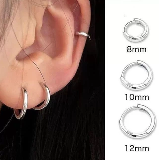 เงิน 6 คู่ต่างหูวงกลมสแตนเลส Punk Rock Rhodium Plated Unisex Set