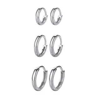 เงิน 6 คู่ต่างหูวงกลมสแตนเลส Punk Rock Rhodium Plated Unisex Set
