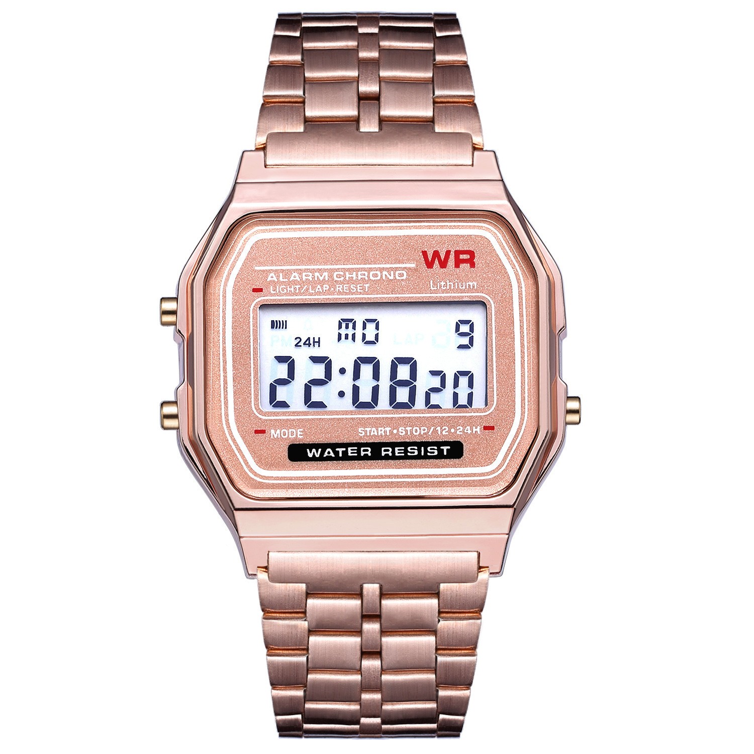 นาฬิกาข้อมือวินเทจใหม่ทันสมัย unisex - สีเงินพื้นขาว ตัวเลขดํา หน้าจอ LED สไตล์เรโทร (ไม่กันน้ํา)