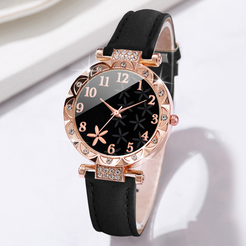 ชุดนาฬิกาควอทซ์ผู้หญิง Diamond-Studded แฟชั่น 6 ชิ้นพร้อมสร้อยข้อมือใบหัวใจ - ไม่รวมกล่อง
