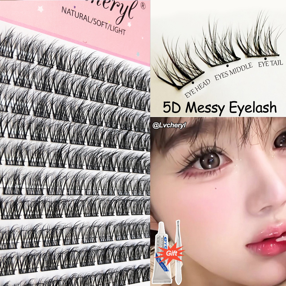 ใหม่ 5D Fluffy Messy Segmented Lazy Eyelashes 10Rows Reusable หนาคลัสเตอร์เดี่ยว Eyelash Extension ฟรีกาว