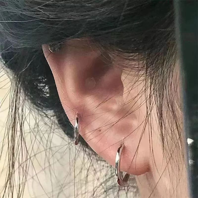 6 คู่ต่างหูวงกลมสแตนเลส Punk Rock Rhodium Plated Unisex Set - รูปที่ 3