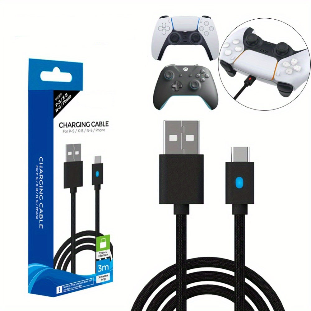 3m สายชาร์จสําหรับ PS5/PS5 Slim/Xbox Series S X/Switch/NS Pro USB C Type C สําหรับอุปกรณ์เสริมเกมแพด