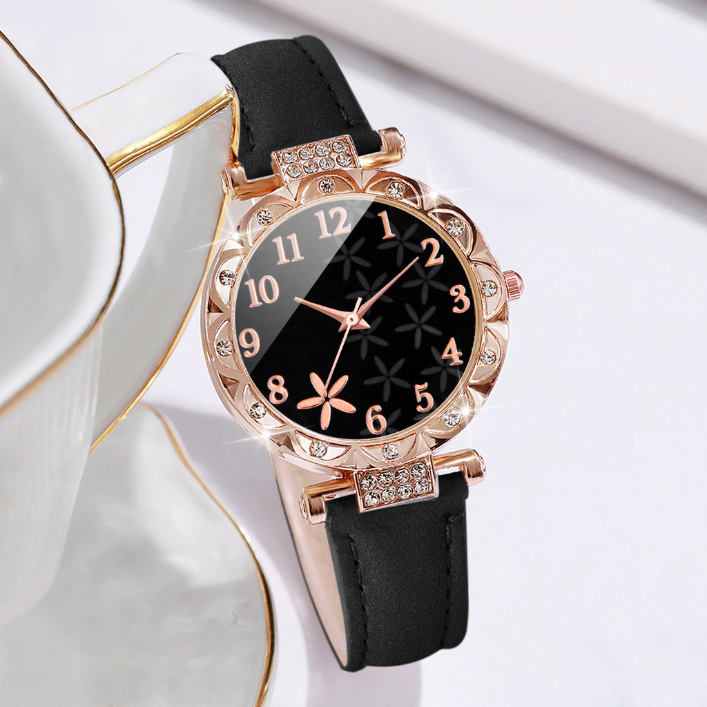 ชุดนาฬิกาควอทซ์ผู้หญิง Diamond-Studded แฟชั่น 6 ชิ้นพร้อมสร้อยข้อมือใบหัวใจ - ไม่รวมกล่อง