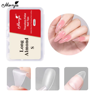 Monja 100PCS เล็บปลอมอัลมอนด์หัวแบนแบบฝ้าทรงบัลเล่ต์ปลายเล็บแบบด้านสําหรับต่อเล็บ DIY ไซส์ S/M