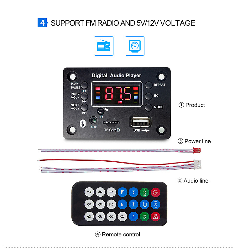 12v ไร้สายบลูทูธ 5.0 MP3 WMA ถอดรหัสบอร์ดเครื่องเสียงรถยนต์ USB TF วิทยุ FM โมดูลหน้าจอสี MP3 เครื่องเล่นรีโมทคอนโทรล