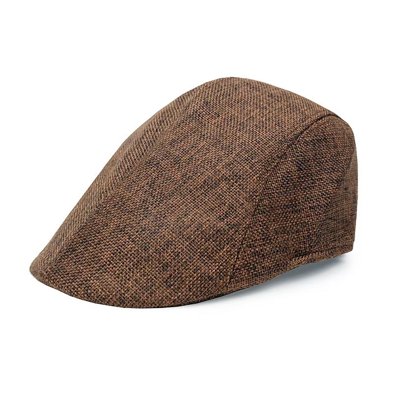 ผ้าฝ้ายผ้าลินิน Beret Retro Peaked หมวกกลางอายุผู้สูงอายุไปข้างหน้าหมวกสีทึบ Newsboy หมวก